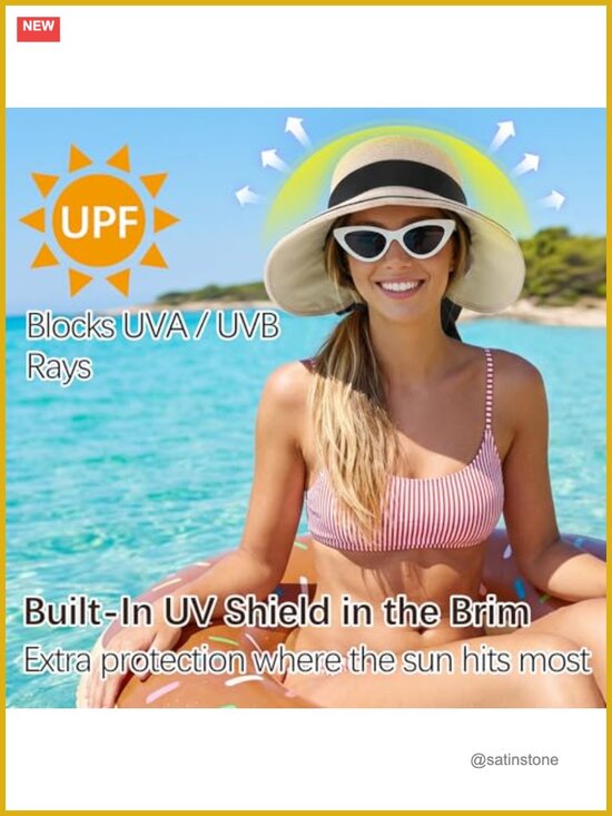 Packable Wide Brim Straw Sun Hat with Adjustable Ponytail Opening main image 6